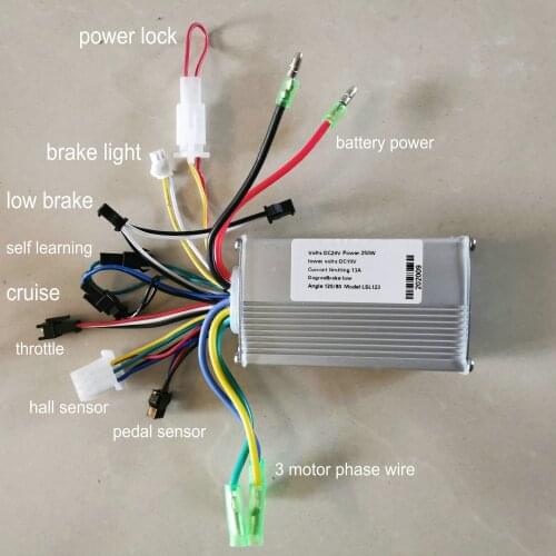6mosfet BLDC controller sensorless 24v36v48v60v 250w350w hall linear EBS brake/cruise for electric bike scooter MTB ATV tricycle