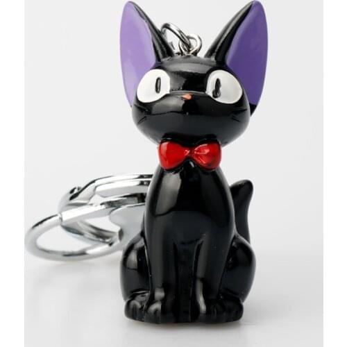 PVC Kikis Delivery Service Jiji Black Cat Keychain 3D Resin Hayao Miyazaki Anime Figures Toy Car Keyring Kids Brithday Gift