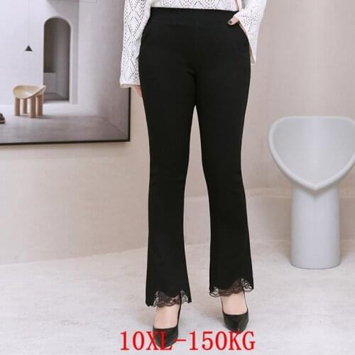 Large size womens pants pocket plus size 7XL 8XL 9XL 10XL summer high waist loose black large stretch trousers sports 52 54 56
