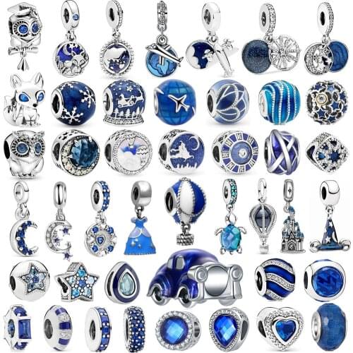 Blue color Air Balloon Airplane Stars Moon Beads Suitable for Original Pandora Charm Bracelet DIY Jewelry Gift