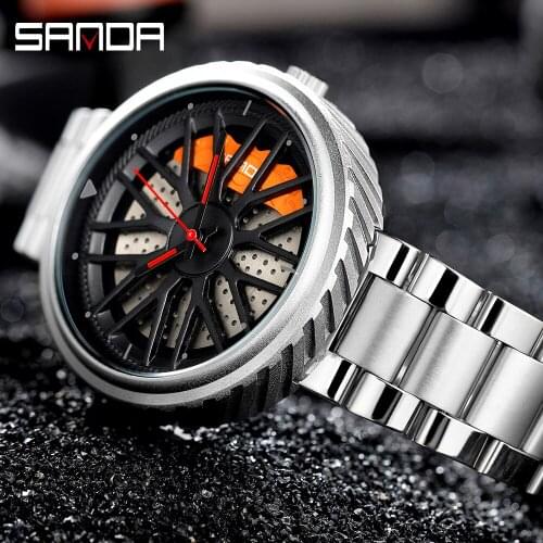 SANDA Fashion Outdoors Leisure Men Watch Stainless Steel Belt Wheel Pattern Waterproof Quartz Wristwatch Relogio Masculino 1042