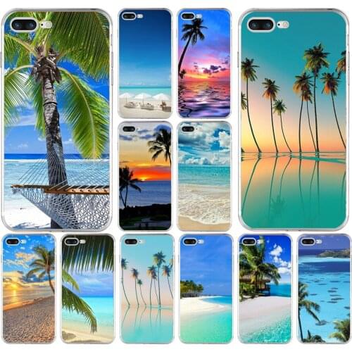 146H summer Beach Scene at Sunset on sea Palm Soft TPU Silicone Cover Case For Apple iPhone 6 6s 7 8 plus Case