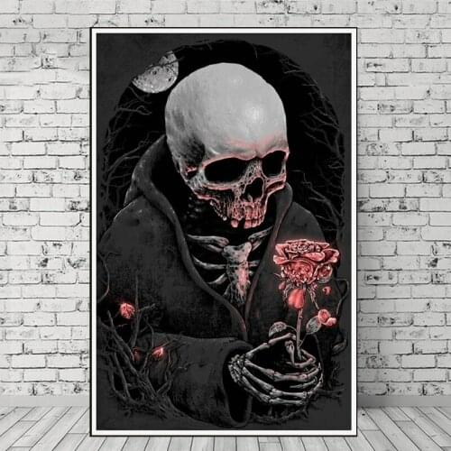 Home Decor Horror Skull and Flower Art Full Diamond Painting Square / Round Cross Stitch 5D Mosaic Crystal Embroidery Craft