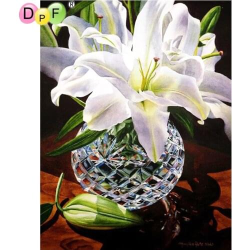 DPF Diamond painting cross stitch white lily diamond painting round diamond painting embroidery mosaic decoration art gift