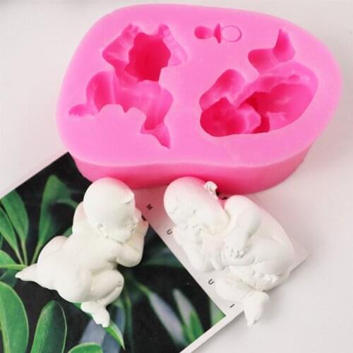 Two Cute Babies Eating Toes Sleeping Fondant Silicone Mold Handmade Soap DIY Cake Decoration Baking Tools