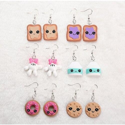 1pair Flatback Artificial Fake Food donut and Cake Drop Earrings for Children Gift and Woman Jewelry