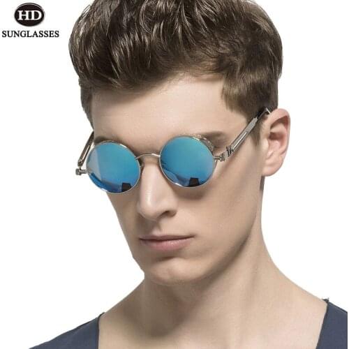 HDclear Round Polarized Sunglasses Women Rock Steampunk Mirror Driving Glasses Men Retro Alloy Eyewear UV400 Oculos De Sol LM022