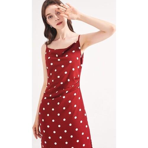 Summer Chiffon Swing Collar Red Polka-dot Suspender Skirt Waist Is Thinner Mid-length Side Slit Dress Sexy Inside
