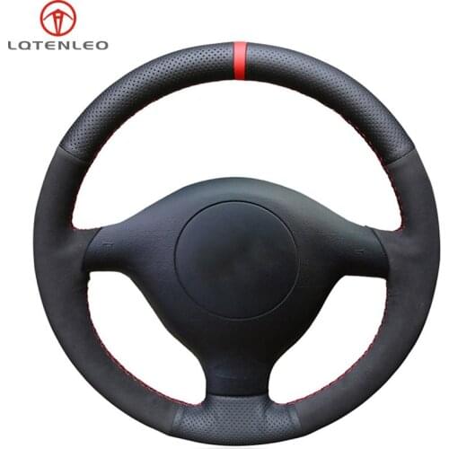 LQTENLEO Black Suede Leather Car Steering Wheel Cover for Volkswagen VW Golf 4 (IV) Passat (B5) Variant 1997-2004 Polo Sharan