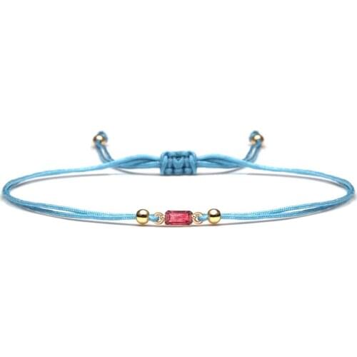 Cute Tiny Mini Cubic Zirconia Micro Paved Copper Charm Handmde Bracelet Women Girl Red CZ Shiny Blur Black String Jewelry Gift