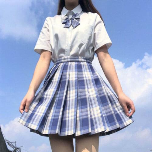 Summer Womans Mini Skirts Harajuku japan jk Style uniform Cute Kawaii For Girls High Waist Skirts Plaid Pleated Skirt suit