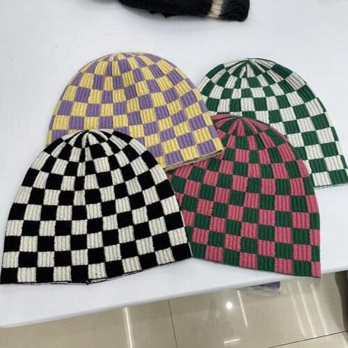 Ins Fashion Plaid Winter Snowboard Skiing Skating Warm Knitted Cap Beanies Snap Slouch Skullies Bonnet Hat Gorro For Men Women