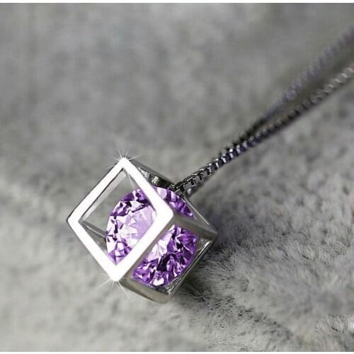 Fashionable silver-plated Rubiks cube necklace collar bone chain, love window crystal lady pendant bulk items wholesale