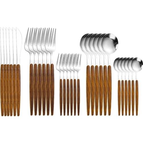 Stainless Steel Dinnerware Set with Faux Wooden Handle,Flatware Cutlery Set for 6,Tableware Set Including Forks Spoons Knives