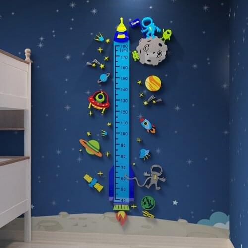 Mysterious Outer Space Wall Sticker Height Measure Stickers Growth Chart Ruler Decals Kindergarten Decor Wallpaper Boys Room Mur