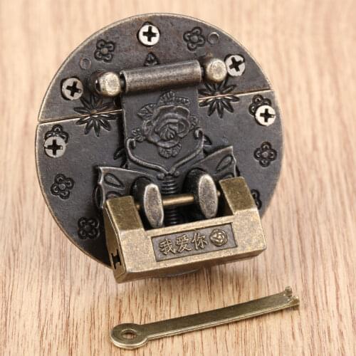 Padlock+Box Latch Hasp 59mm Round Batterfly Antique Bronze Old Chinese Character "Darling/I love you" Lock Clasp w/screws Decor