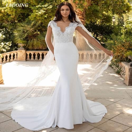 Newest Wedding Dress Mermaid Lace V-Neck Neckline Cap Sleeves Open-Back Marry Plus Sizes Bride Dress 2021 Vestidos De Novia