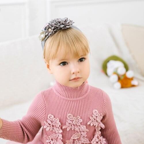 3D pearl net yarn simulation flower child baby bow headband elastic headband children girls headband princess hair accessories