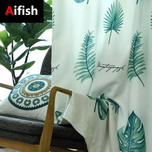 Simple Modern Plant White Leaf Printing Semi-Shading Curtains Living Room Bedroom Decoration Study Custom Tulle Cortinas 4
