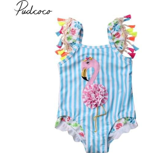 Pudcoco Toddler Kids Baby Girls Tassel Flamingo Bikini Swimwear Swimsuit Bathing Swimming Beachwear