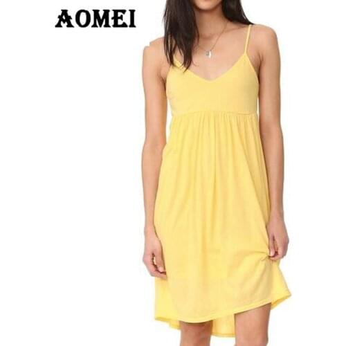Clearance Yellow Slip Dress Spaghetti Strap Cotton Casual for Women Summer Sleepwear Home Dresses Loose Girls Mini Tunics Robes