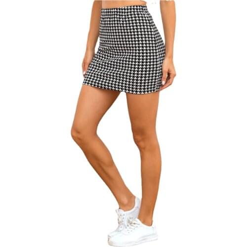 High Waist Houndstooth Sexy Women Mini Skirts A-line Elegant Slim Wrap Lady Skirts Summer Fashion Casual Party Club Bottoms
