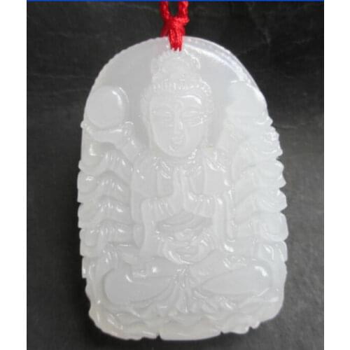 Collectable Chinese Hetian Jade White Jade Carved Thousand-handed Guan Yin Kwan-yin Bodhisattva Exquisite Small Pendant