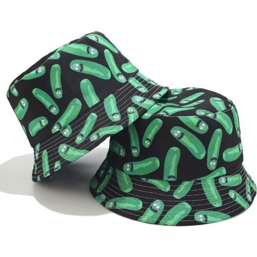 Cucumber Printing Fisherman Hat for Men Womens Bucket Hat Trend Reversible Bob Hat Summer Outdoor Hiking Hat Unisex Panama Cap