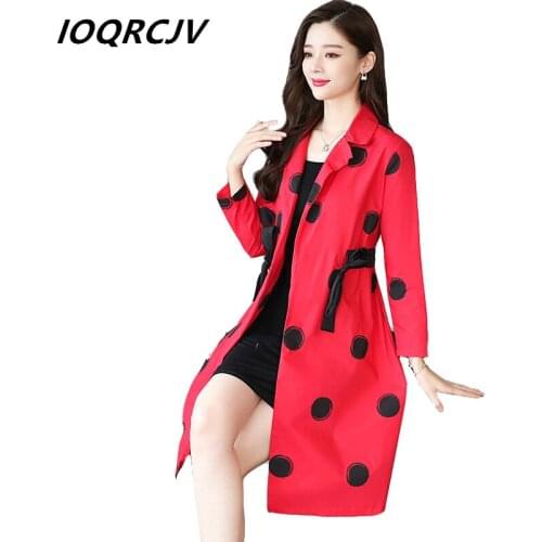 Women Trench Coat Spring Autumn 2019 New Casual Fashion Belt Polka Dot Thin Medium Long Windbreaker Female Outwear Plus Size