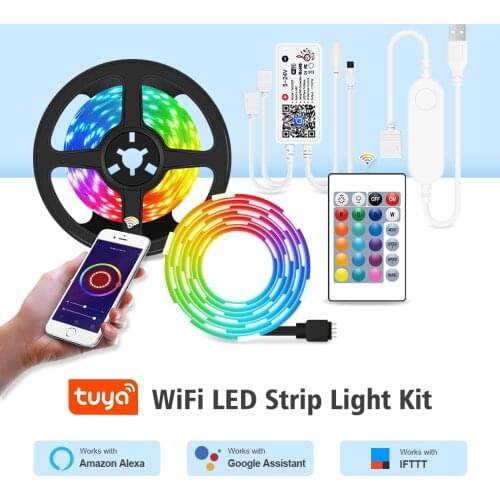 Smart WiFi LED Strip Light Work with Tuya / Alexa / Google Home, RGB LED Ribbon Lights For Room / Wall 1M 5M 10M 15M 20M