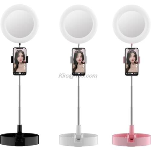 USB Light Selfie Foldable Fill Light Dimming LED Fill Lamp with Phone Clip Mirror for Live Streaming Broadcasting Video