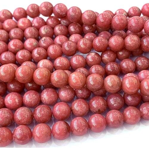 Veemake Red Pink Thulite Natural Necklace Bracelets Earrings Ring Loose Round Gemstones Womens Beads For Jewelry Making 06892