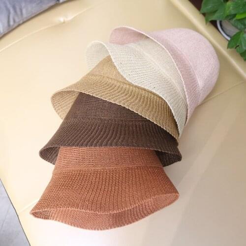 Breathable Knitted Bucket Hats Women Solid Dome Spring Summer Linen Foldable Sun Protection Hat Outdoors Casual Caps Fishing Hat
