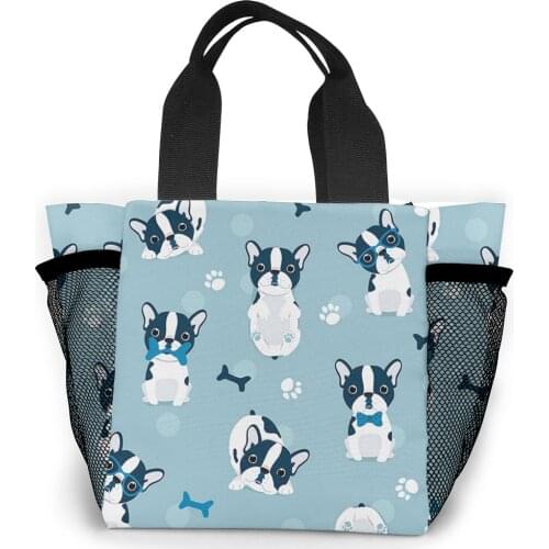 Women French Bulldog Handbag Kawaii Eco Shopper Handbag Girl Casual Canvas Top-handle Bag Shopping Beach Tote Bag