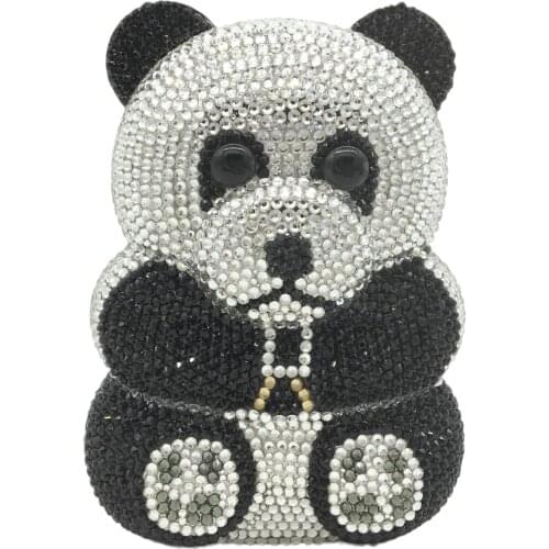 Boutique De FGG Panda Shape Women Crystal Evening Bags Metal Clutch Minaudiere Wedding Purses and Handbags Party Cocktail Bags