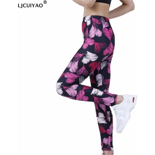 LJCUIYAO Women High Waist Push Up Leggings Fitness Workout Red White Heart Ankle-Length Knitted Polyester Sport Casual Jeggings