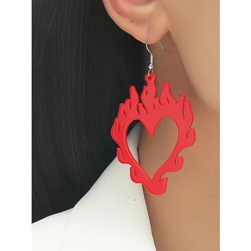 Fashion Ear Ornament Creative Acrylic Exaggerated Flame Eardrop Women Retro Personality Hip Hop Red Heart Stud Earrings Female