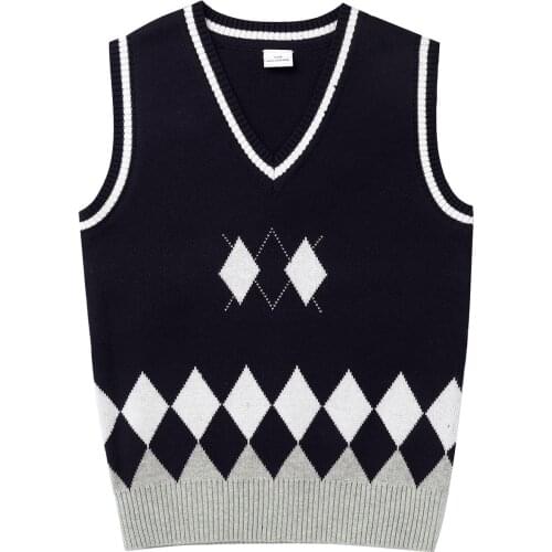 Kids Knitted Vest Sweater British Style Student School Uniform Teenage Boy Girl Clothing Cotton V Neck Waistcoat Coat Knitwear