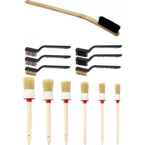 1x Auto Engine Cleaning Brush Car Rim Wheel Tire Cleaning Multi-Function Bamboo Handle Mane Brushes Car Wash Cleaning & Detailin