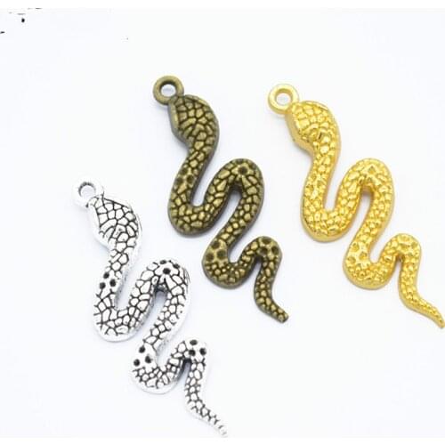 20pcs/pack Animal Snake Metal Charms Earring Keychain Necklace Pendant Jewlery Findings Bulk Items Wholesale 42*15mm