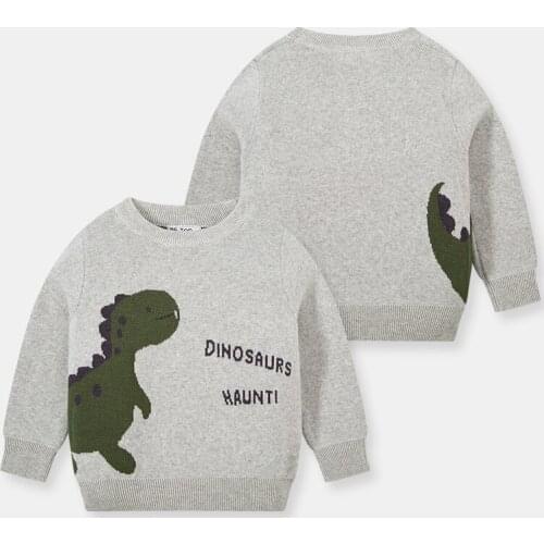 2021 Childrens Dinosaur Sweater Boys Knitwear Autumn and Winter Baby Warm Tops