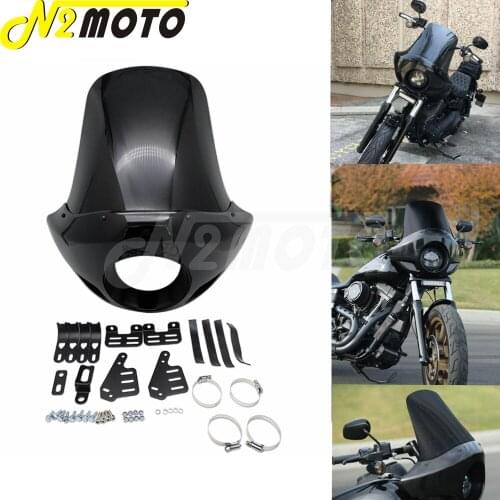 5 3/4" Custom Motorcycle Headlight Fairing Front Visor Mask w/ Fork Mount Kits For Harley Touring Sportster Dyna XL 883 XL 1200
