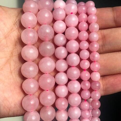 Natural Stone Smooth Pink Crystal Rose Quartz Loose Spacer Beads for Jewelry Making DIY Bracelet Accessories 4/6/8/10/12mm 15
