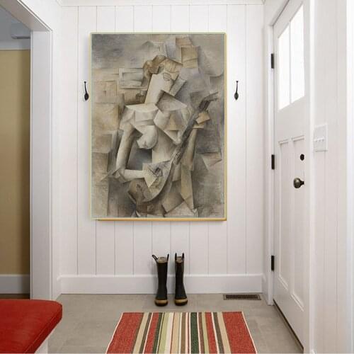 Citon Pablo Picasso《Girl with Mandolin,1910》Canvas Art Oil Painting Artwork Poster Picture Modern Wall Decor Home Decoration