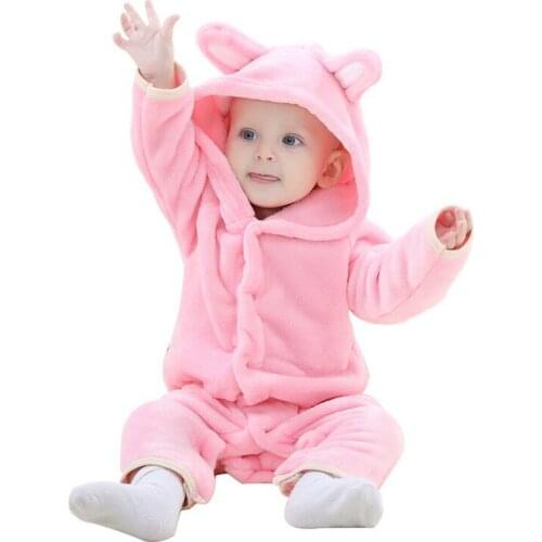6 Months-4 Years Baby Rompers for Boys Girls Coral Velvet Fleece Hooded Winter Jumpsuit Soft Newborn Toddler Kids Overalls