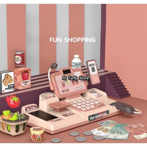 Children Puzzle Play House Toys Simulation Supermarket Electric Cash Register for Kids Scan Credit Card with Calculator Toy Set