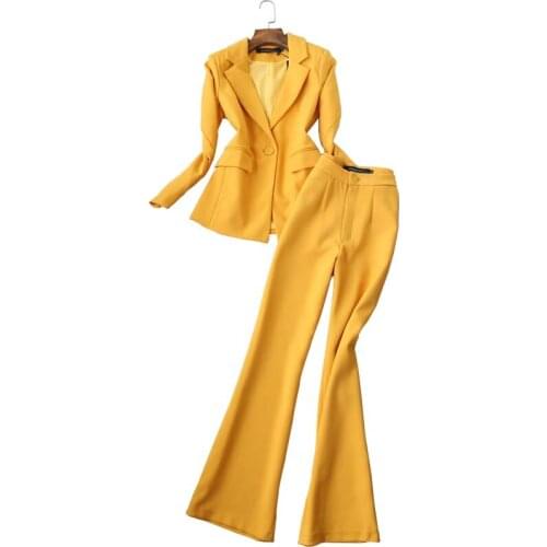 Elegant womens autumn new professional suit OL suit jacket shirt high waist was thin bell pants pants two sets of women spring