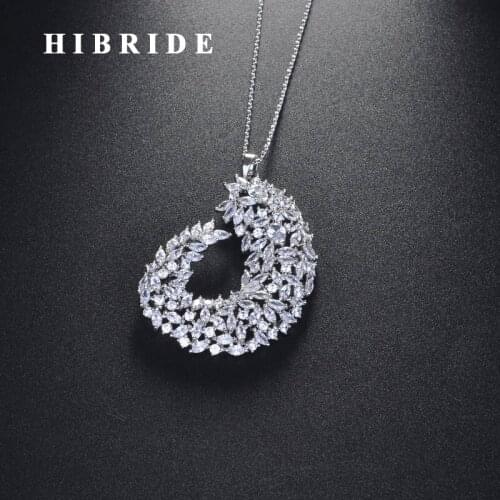 HIBRIDE Fashion Design Cubic Zircon Small Pendant Necklace For Women Bridal Wedding Accessories Christmas Gifts Wholesale N-715