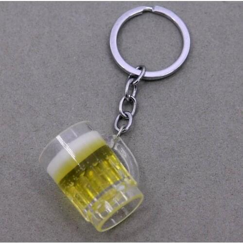 Hot Women Men Resin Beer Cups Simulation Food Handicraft Keychain For Car Bag Key Rings Pendant Jewelry Accessories Gift