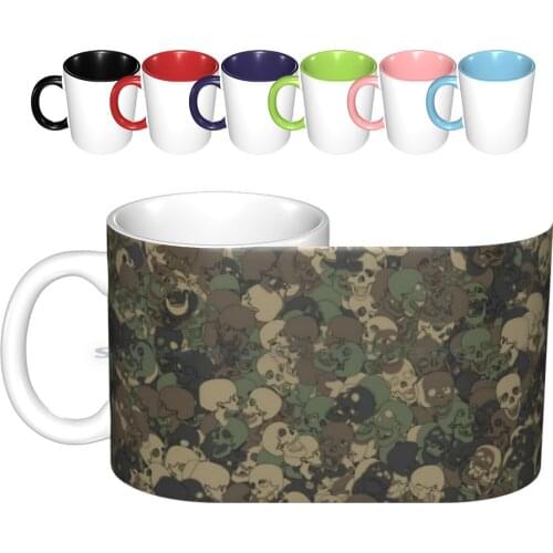 Skull Camouflage Ceramic Mugs Coffee Cups Milk Tea Mug Camo Military Khaki Army Skeleton Bones Death Halloween Pattern Texture